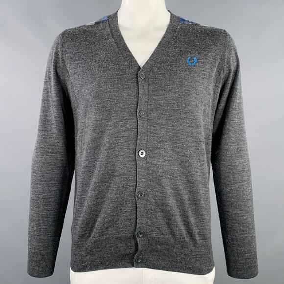 FRED PERRY Size L Grey Heather Wool Cardigan - Picture 1 of 11